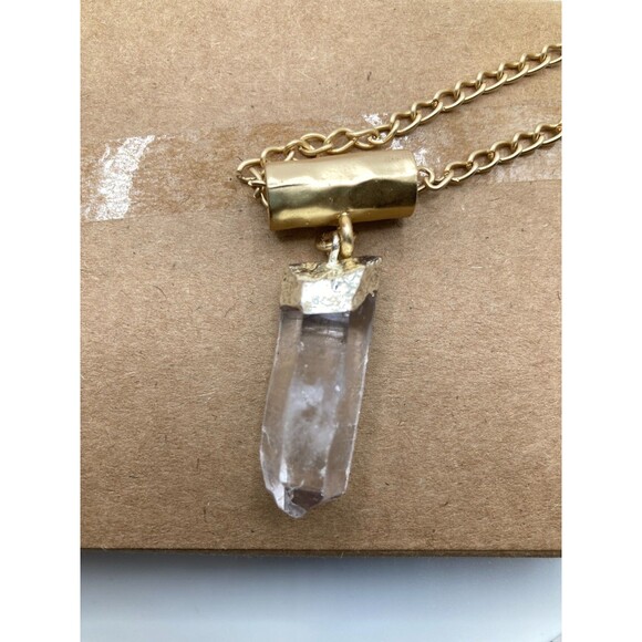 EXPRESS Worn Gold Tone Cloudy Imperfect Translucent Crystal Pendant 16" NEW - Picture 6 of 10